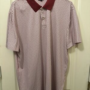 Express Maroon and White Geometric Polo